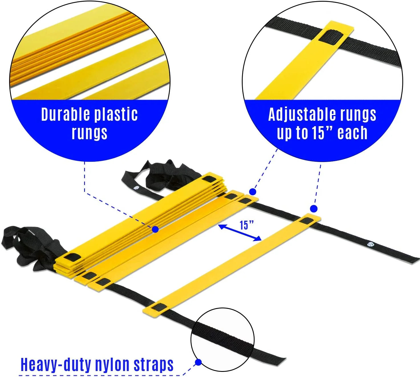 Speed and Agility Training Ladder with Carry Bag - 8 Rung (Yellow)