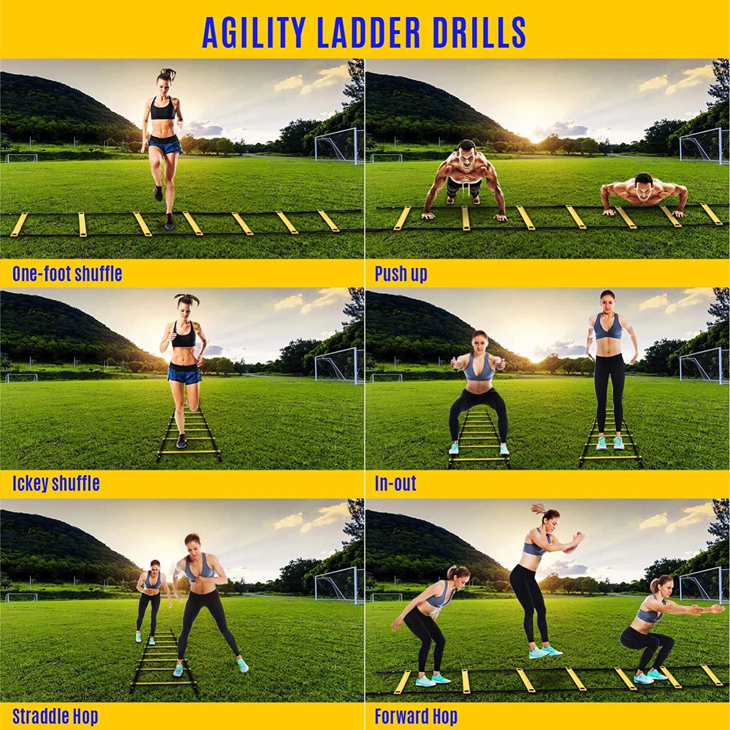 Speed and Agility Training Ladder with Carry Bag - 8 Rung (Yellow)